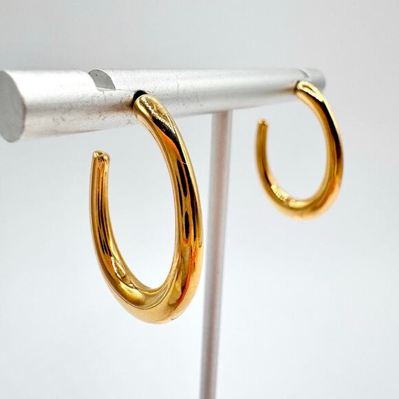 Vintage Napier Oblong Hoop Earrings Shiny Gold Tone Signed Chic Classic Luxe - Picture 4 of 8